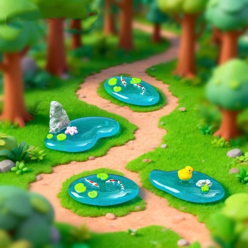 Bonsai Garden With Koi Pond - تماثيل صغيرة من الراتنج على شكل