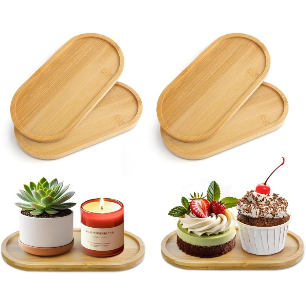 4 قطع صواني نباتات من الخيزران - مراجعة Drip Tray Saucer وسعره